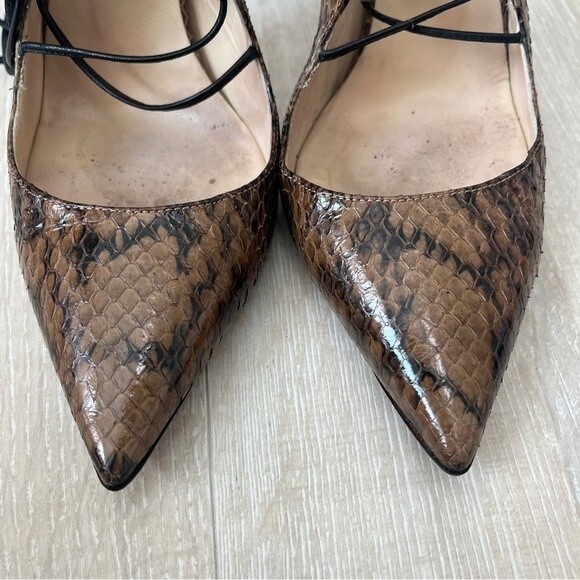 Jimmy Choo “Hoops” Snake Skin Sexy Lace Up Pumps size 37 1/2 - Picture 8 of 12